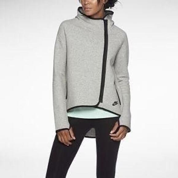 Nike Tops - Nike Tech Fleece Cape Hoodie Cropped Gray Black Full Zip Size S